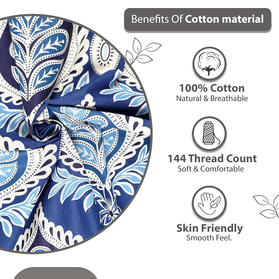 Divine Casa 144 TC 100% Cotton Double Bedsheet with 2 Pillow Covers | Skin-Friendly Fabric for Everyday Comfort | 254 X 222 CM | Floral Pattern | Dazzling Blue