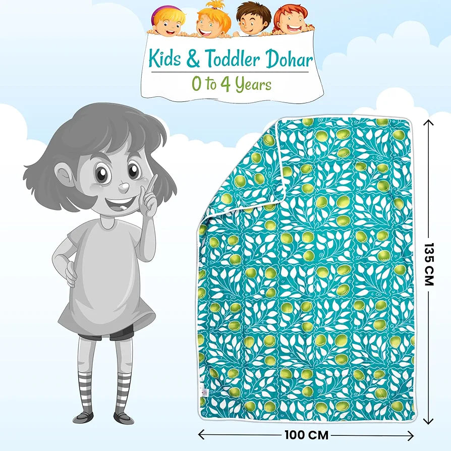 Divine Casa 100% Cotton Toddler Baby Blanket for for 0-4 Years I Skin Friendly Swaddle Dohar for Girls and Boys I 135x100 cm - Turquoise and Green