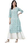 Janasya Women's Sky Blue Rayon Straight Kurta