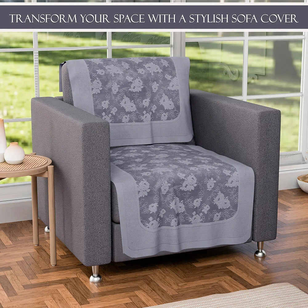 Kuber Industries Set of 10 Net Anti-Skid Sofa Cover 5-Seater | Comfortable Slipcover Sofa Cloth & Furniture Protector for Home Decor | Self Net Hawaii - Grey