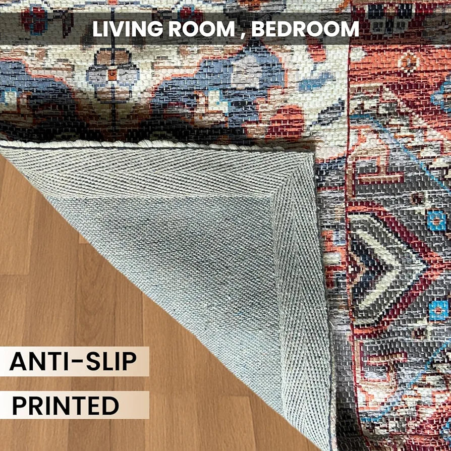 SAJAVAT HOME Cotton Printed Rectangular Floor Rug| Soft and Durable Indoor Carpet for Living Room, Bedroom, Kitchen, and Home Decor | Red Multi Area Rug | 3X5 Feet  | Pack of 1