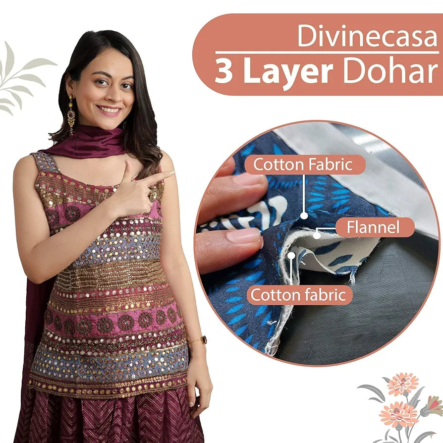 Divine Casa Floret 100% Cotton Double Dohar | 120 GSM | Soft & Lightweight Throw Blanket | Reversible Design | Cozy & Breathable Bedding | All-Season Comfort | 220 x 205 CM, Floral Blush