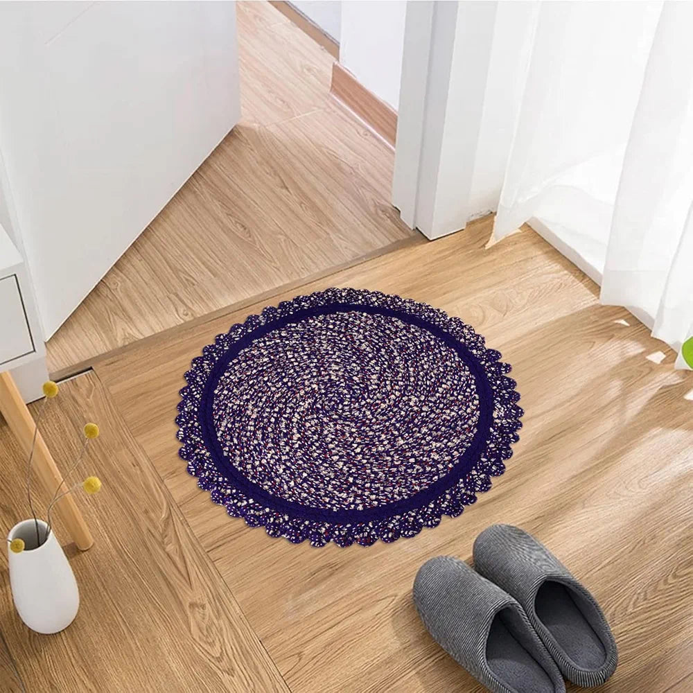 Kuber Industries Round Shape Feather Door Mat - Cotton Reversible for Kitchen and Home - 20 Inch Large Purple