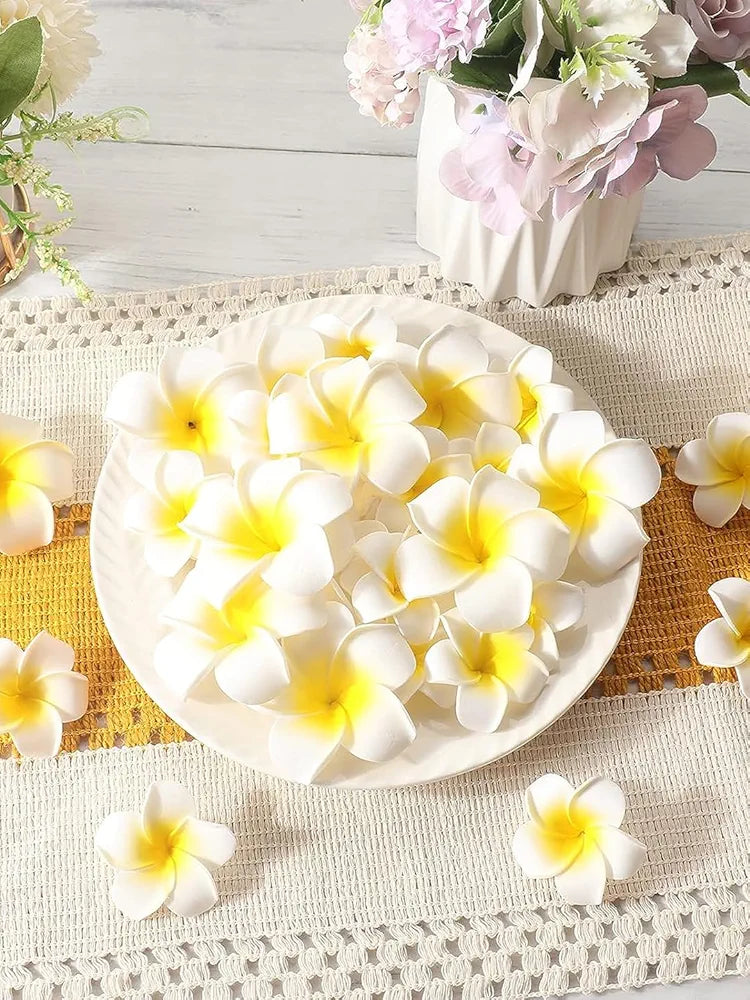 TIED RIBBONS 30 Pcs Artificial Flower for Pooja Room Decoration Foam Plumeria Hawaii Flowers Frangipani Beach Floating Flower for Home Pooja Room Office, Diwali Decoration Items for Home, Diwali Gifts