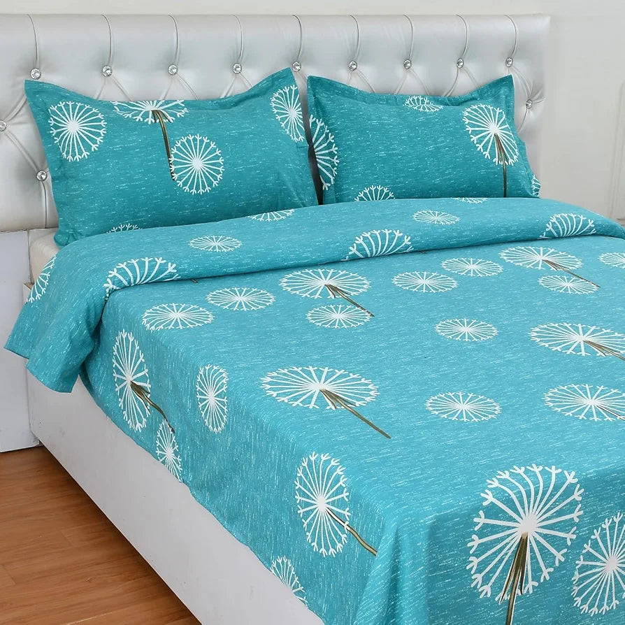 HOMEKART Cotton 200 TC Proper King Size Bedsheet for Double Bed, King Size 108 x 108 Inches Breathable for Summer with 2 Large Size Pillow Covers Without Joint- Tortoise Circles