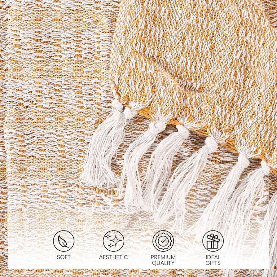 SASHAA WORLD Striped Super Soft & Breathable Throw Blanket | Throw Blanket for Living Room, Bed, Sofa & Chair | Yellow Throw Blanket | 200 x 150 cm