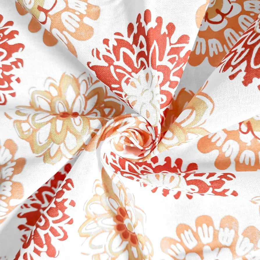 Divine Casa - 144 TC Super Soft 100% Cotton Bedsheet for Double Bed  144 Thread Count - Floral, Red Orange| 222 x 254 cm