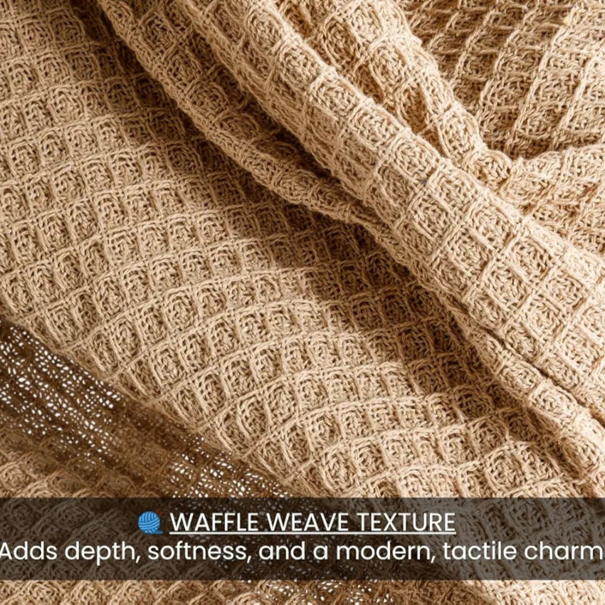HOMADORN Waffle Weave Cotton Throw Blanket – Lightweight, Breathable & Cozy for Sofa or Bed  Beige