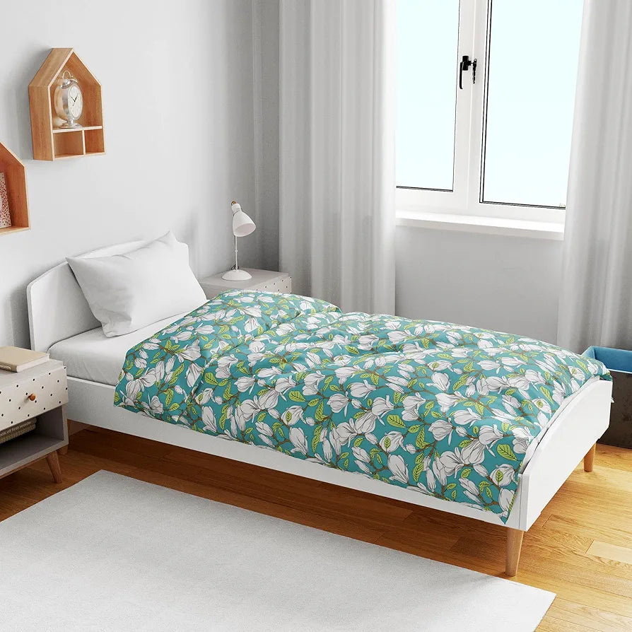 Divine Casa Floret 100% Cotton Single Kids Dohar | 120 GSM | Soft & Lightweight Throw Blanket | Cozy & Breathable Bedding | All-Season Comfort | 140 x 100 CM, Meadow Green