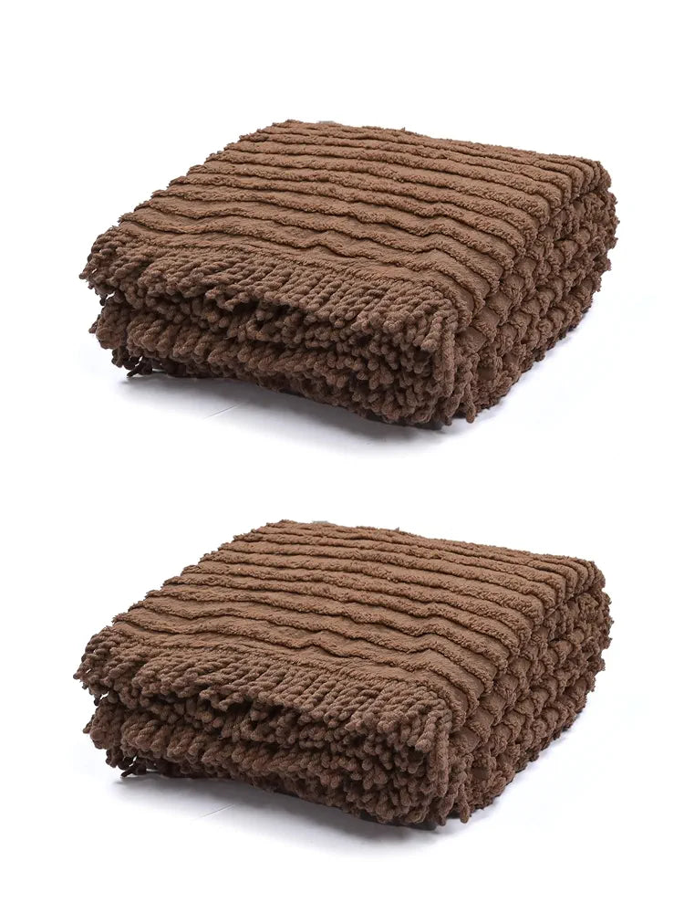 Saral Home BARKHA Stripe Cotton 1 Seater Sofa Throw, Brown.140x125 cm