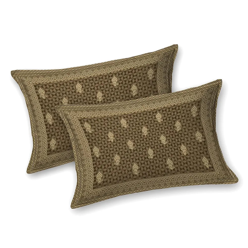 Kuber Industries Double Bedsheet with 2 Pillow Covers | 186 TC Premium Cotton Bedsheet for Double Bed | Bedsheet for Living Room-Home& Hotels | Embroidery Katli Flower | 100x108 Inch | Brown