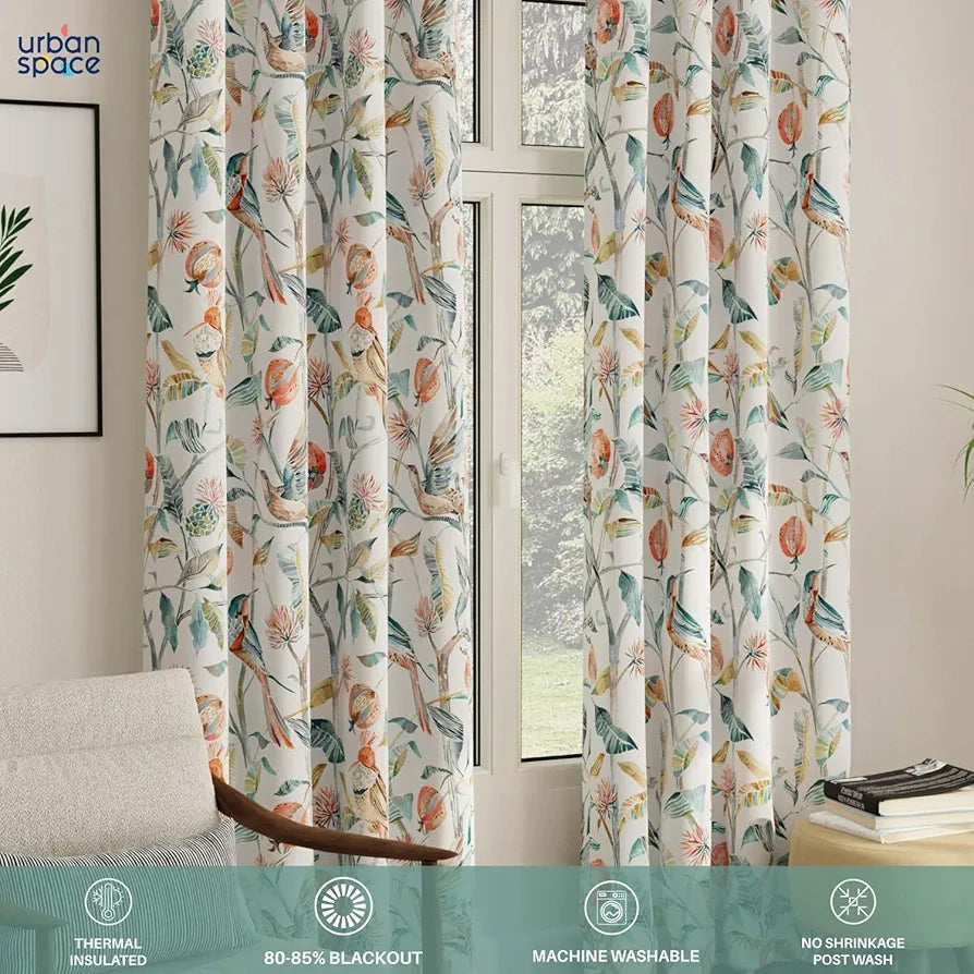 Urban Space Blackout Curtains 7 Feet Long Set of 2 for Door, Digital Printed Curtains with Eyelets, 80-85% Room Darkening Curtains for Living Room, Tieback Included 