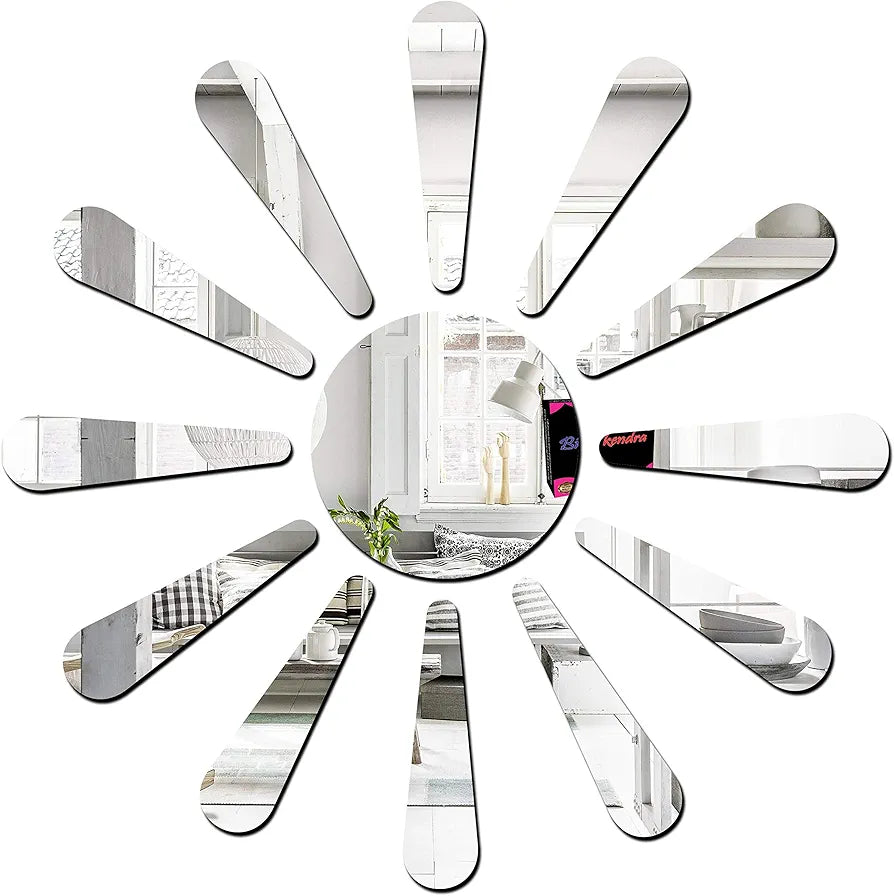Bikri Kendra - Sun Silver  Mirror Stickers for Wall, Acrylic Mirror Wall Decor Sticker, Acrylic Stickers, Self Adhesive Sticker Wall Stickers for Hall Room, Bedroom.