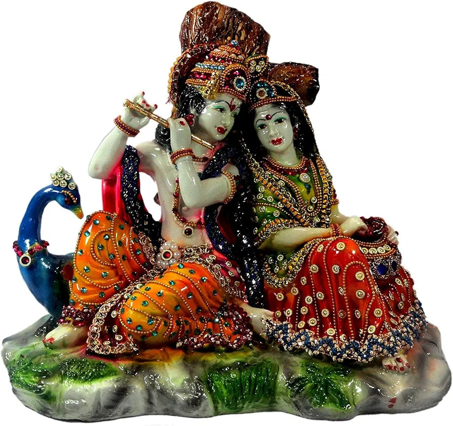 A2Z Polyresin Radha Krishna on Peacock Idol :32 x 26 x 20 cm, Multicolour