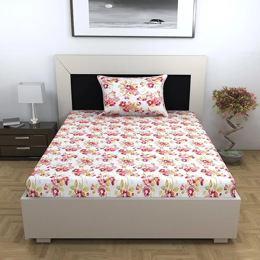 Divine Casa 144 TC 100% Cotton Bedsheet for Single Bed with 1 Pillow Cover 