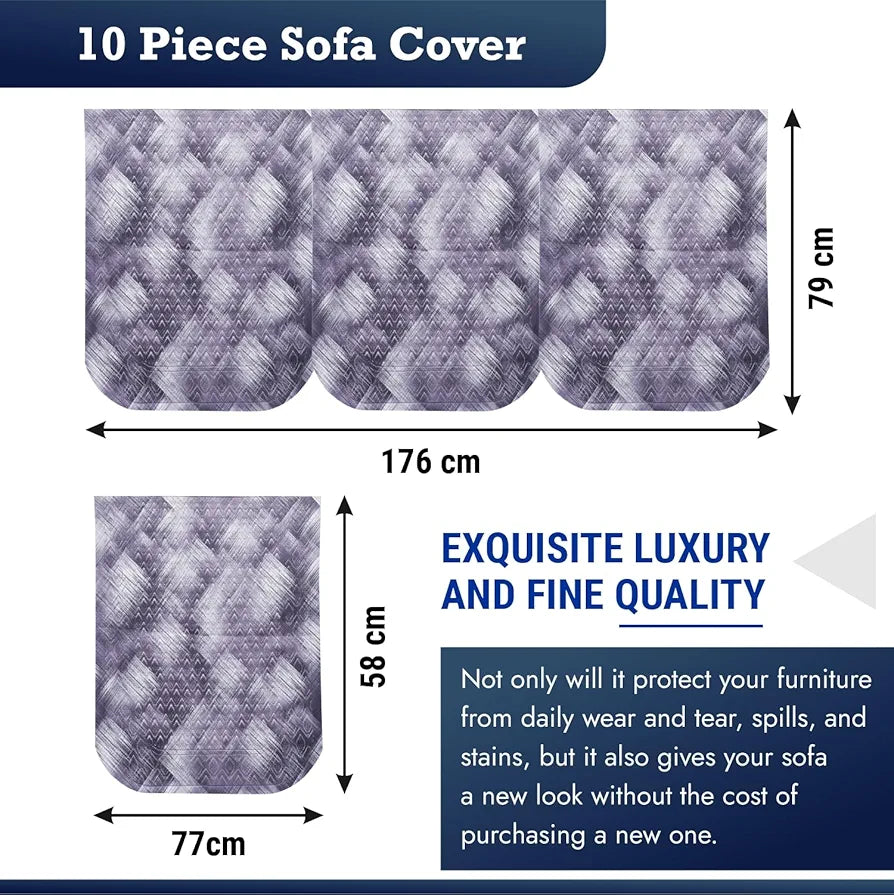 Kuber Industries Sofa Cover | Net Sofa Slipcover Set | Sofa Cover for Living Room | Sofa Slip Cover for Hall | 5-Seater Sofa Cover for Home Decor | Shaded Venus Sofa Cover Set | Gray