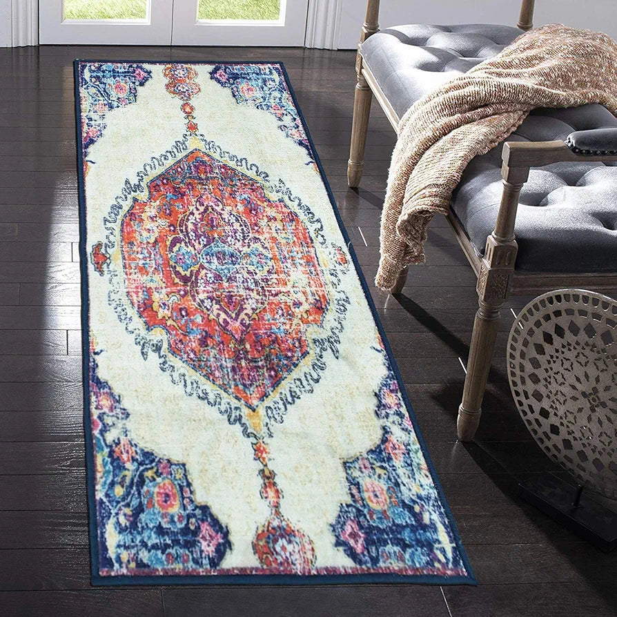 Status Contract 3D Printed Vintage Persian Bedside Runner Carpet Rug Anti Skid Backing for Home/Kitchen/Living Area/Office Entrance  Pack of 1, Polyester
