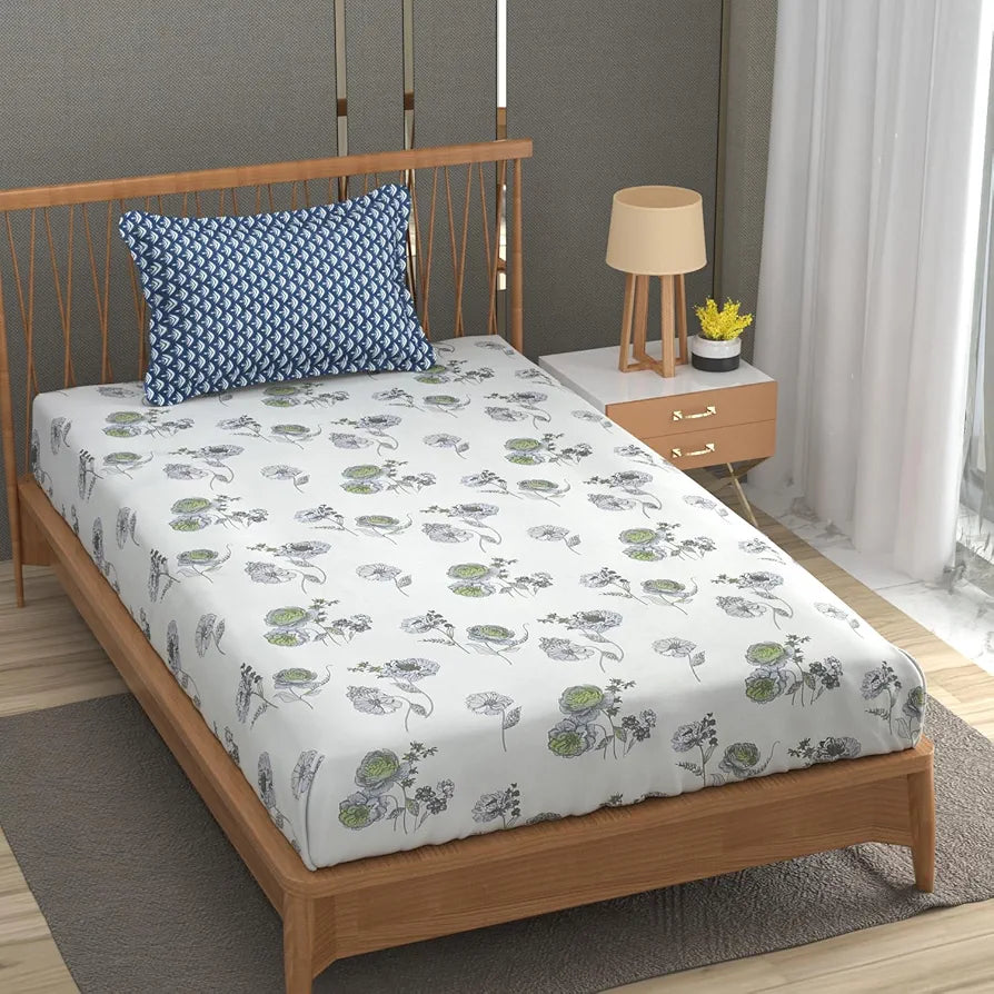 Fresh From Loom Microfiber Soft Cotton Bedsheet for Single Bed |200 TC Single Size Bed Sheet with 1 Pillow Cover | Hypoallergenic Bedsheet| Anti Fade Printed Bed Cover 
