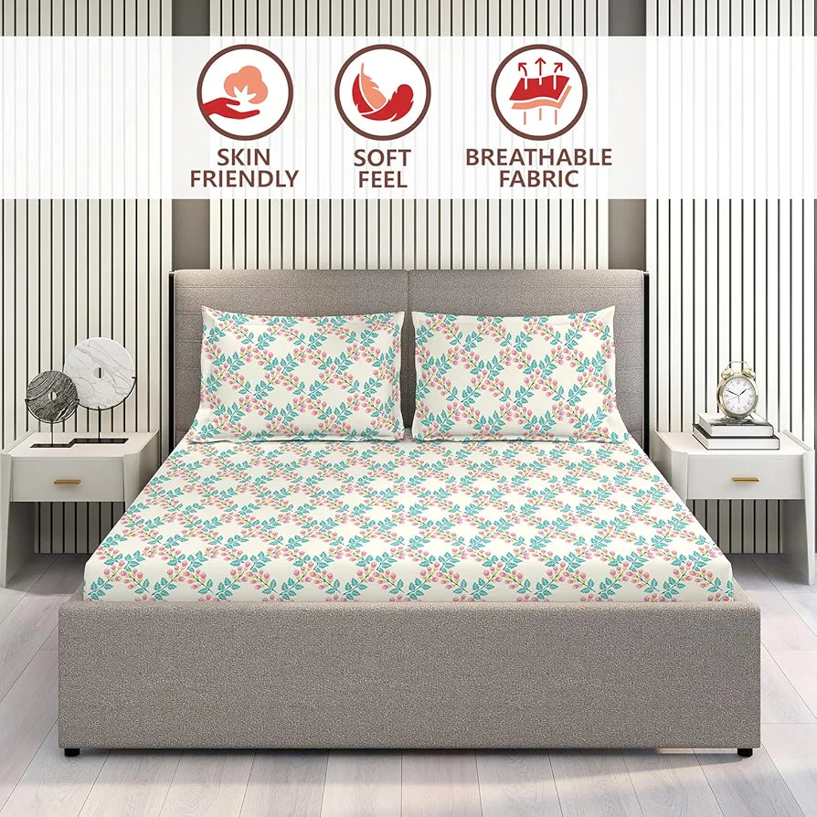 Layers Marigold 100% Cotton Bedsheet Set for All Seasons - Lightweight, Moisture Absorbent, Machine Washable & Easy to Care - Gift for Housewarming & More - 144 TC - King Size 