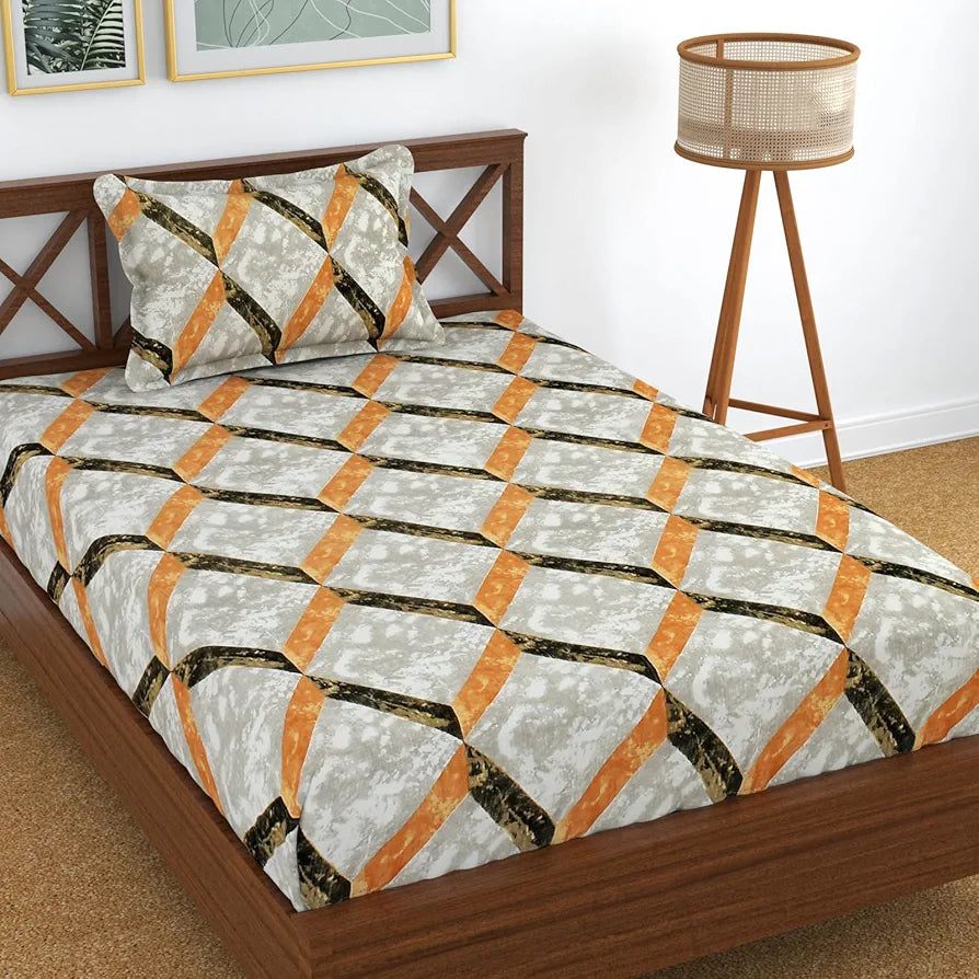 Homefab India 180 TC Microfiber Single BedSheet with 1 Pillow Cover - Beige-Brown