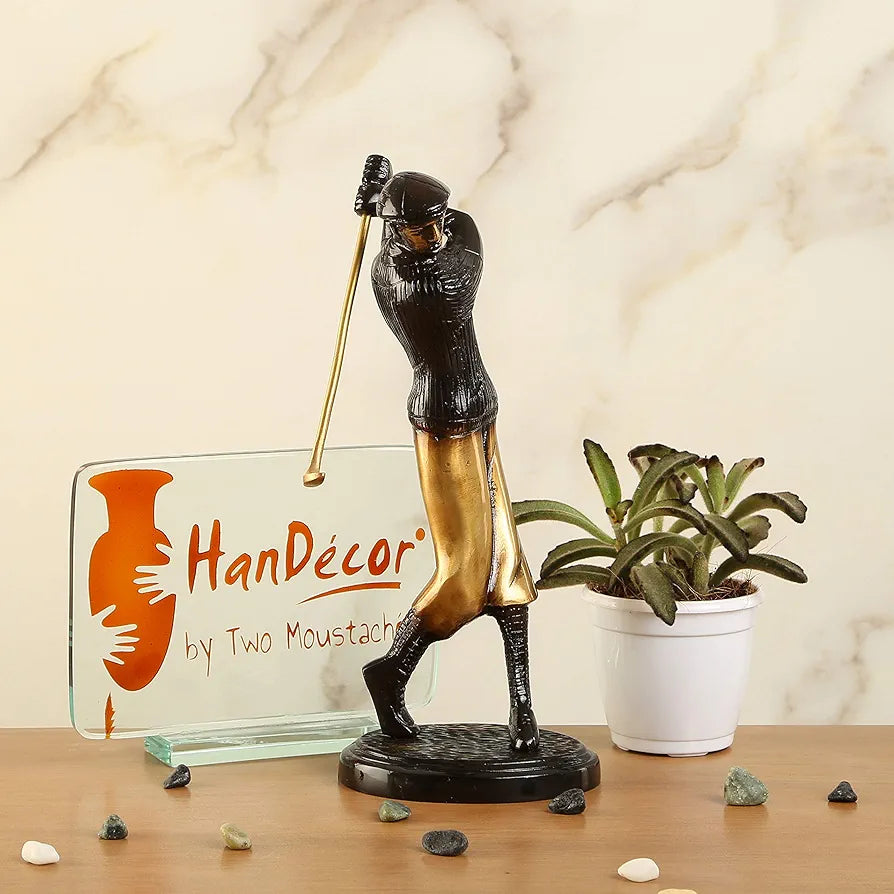 Two Moustaches Golfer Shot Brass Showpiece Figurine, Decorative Items for Home, Living Room Decorative Items, Home Decoration Items, Standard, Pack of 1