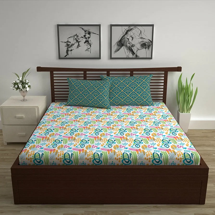 Divine Casa 144 TC Cotton Bedsheet for Double Bed with 2 Pillow Cover 