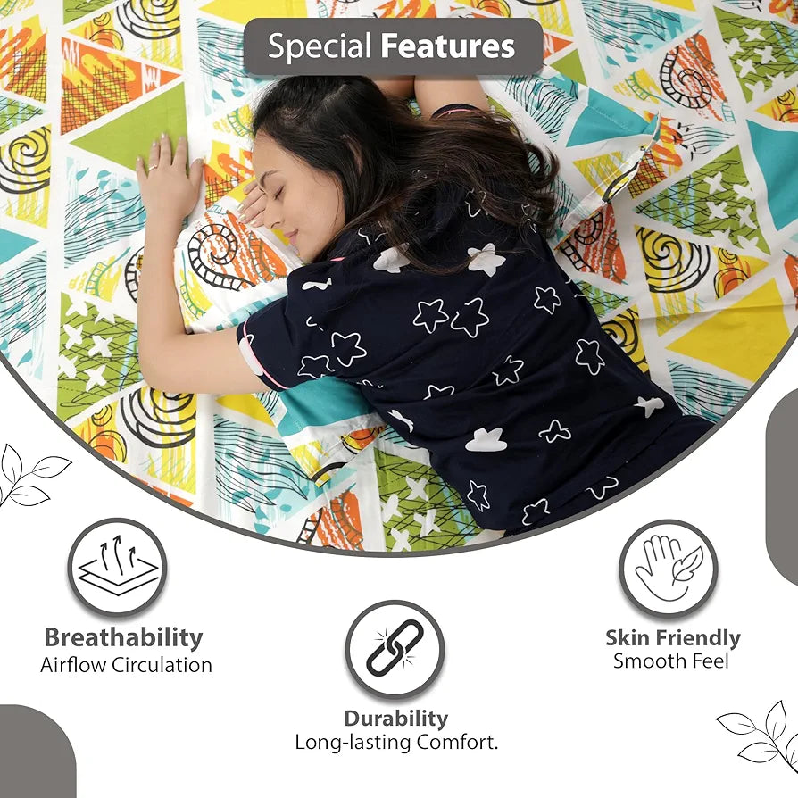 Divine Casa 144 TC 100% Cotton King Bedsheet with 2 Pillow Covers | Skin-Friendly Fabric for Everyday Comfort | 270 X 270 CM | Abstract Pattern | Mustard