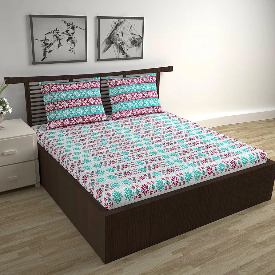 Divine Casa 144 TC Cotton Bedsheet for Double Bed with 2 Pillow Cover 