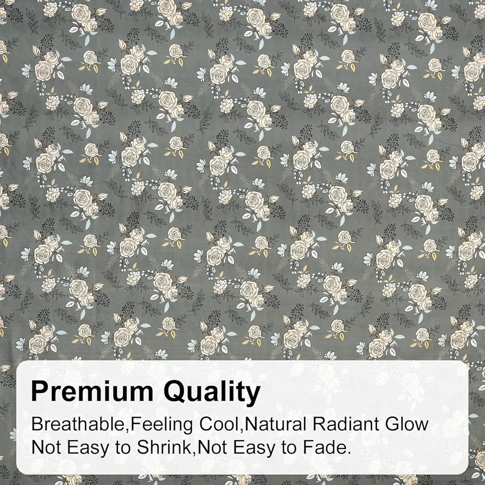 FRESH FROM LOOM King Size Microfiber Fitted Bedsheet Set with Floral Print - 240 TC, Anti Fade, 2 Pillow Covers  | Rose-Oslo-Grey)