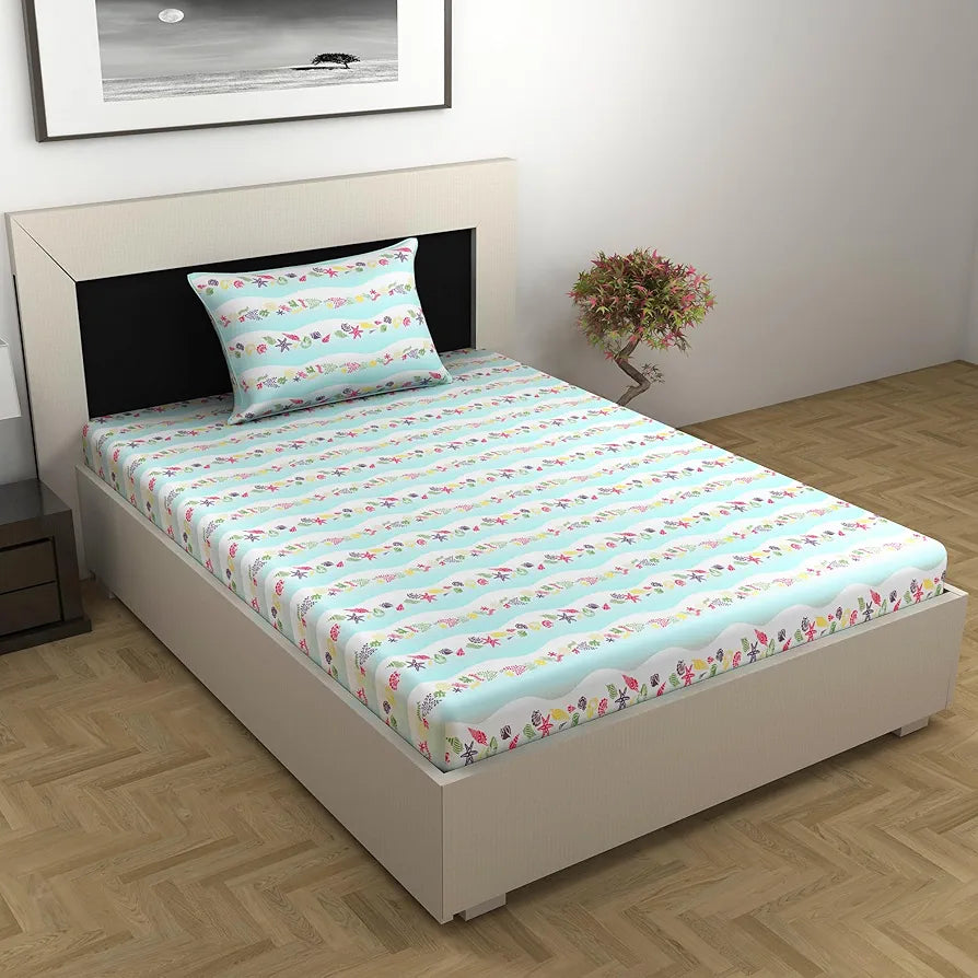Divine Casa 144 TC Pure Cotton Single Bedsheet with 1 Pillow Cover | Skin-Friendly Fabric for Everyday Comfort | 223 X 145 CM | Abstract Pattern | Cosmic Sky
