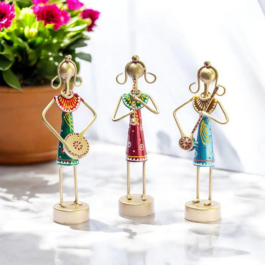 KRAFTSKALA Small Cute 7.5 inch Metal Musician Dolls for Living Room Decor, Tabletop Home Decor Showpiece Item, Housewarming Gift 