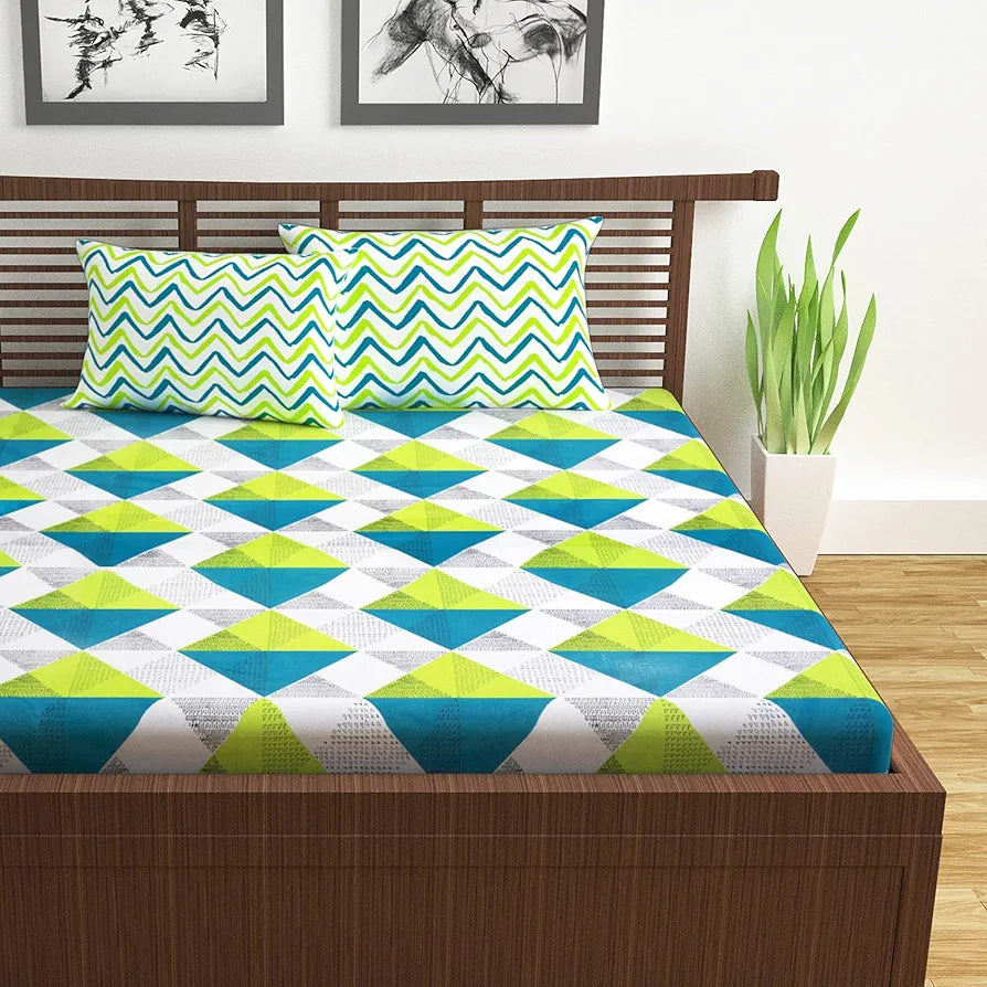Divine Casa 144 TC 100% Cotton Double Bedsheet with 2 Pillow Covers | Super Soft & Breathable Fabric for All-Season Comfort | 254 X 222 CM | Floral Pattern | Sky Blue & Lemon