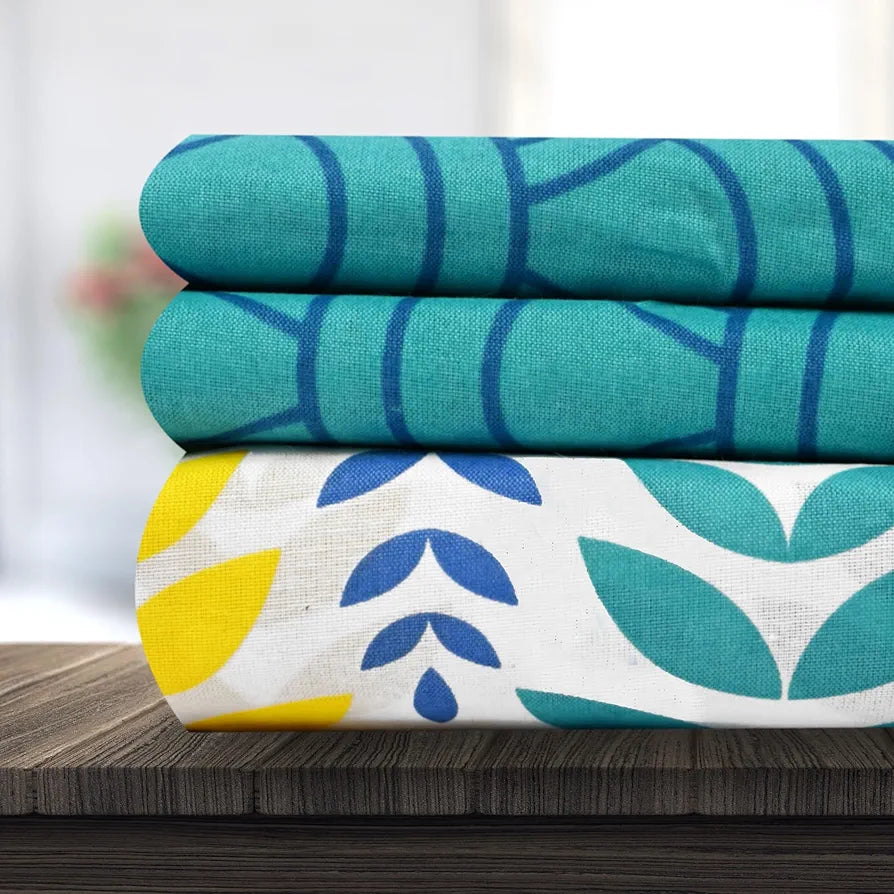 Divine Casa - 144 TC Super Soft Cotton Bedsheet for Double Bed  144 Thread Count - Floral, Blue & Yellow| 222 x 254 cm