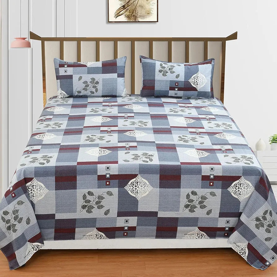 HOMEKART Ultra Super Soft 100% Pure Cotton Double Bedsheet with Two Pillow Covers for Your Bedroom | Floral & Block Printed Premium Bedsheet , 300 TC