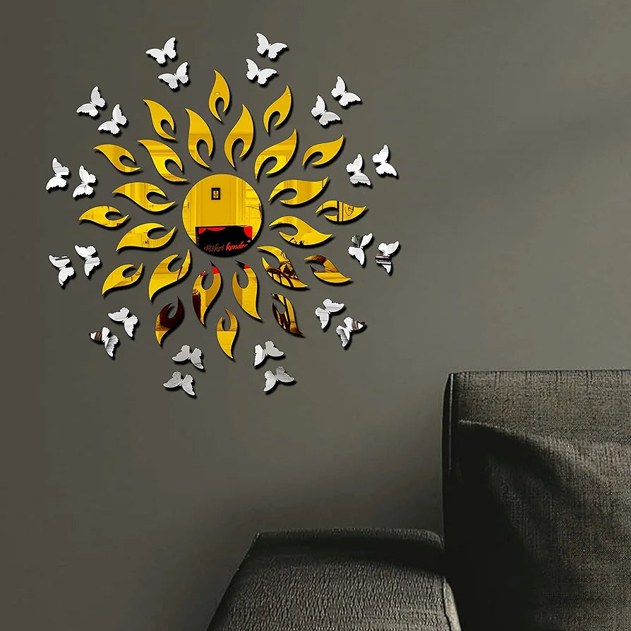 Bikri Kendra - Sun Golden 20 Butterfly Silver Acrylic Animals Wall Refrigerator Sticker, Gold