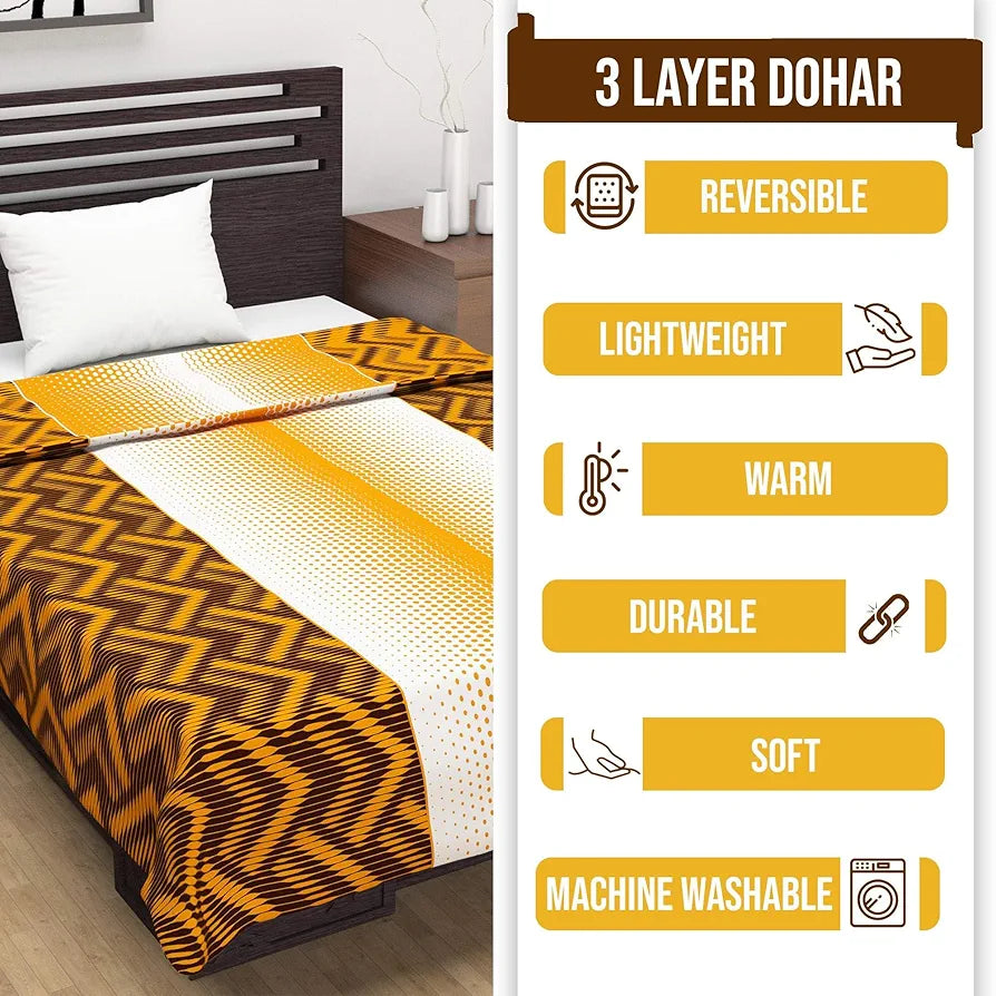 Divine Casa 120 GSM Microfiber Single Dohar | Soft & Lightweight Throw Blanket | Cozy & Breathable | All-Season Comfort | 210 x 140 CM | Chevron Pattern | Orange Chevron