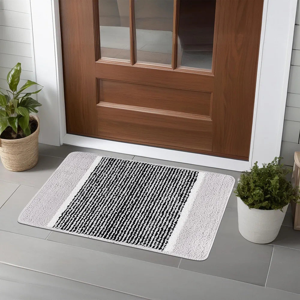 Kuber Industries 16x24 Inch Anti-Skid Water-Absorbent Door Mats for Home | Durable Main Entrance Footmats for Bathroom, Living Room & Office | Micro Diamond Lining - Light Grey
