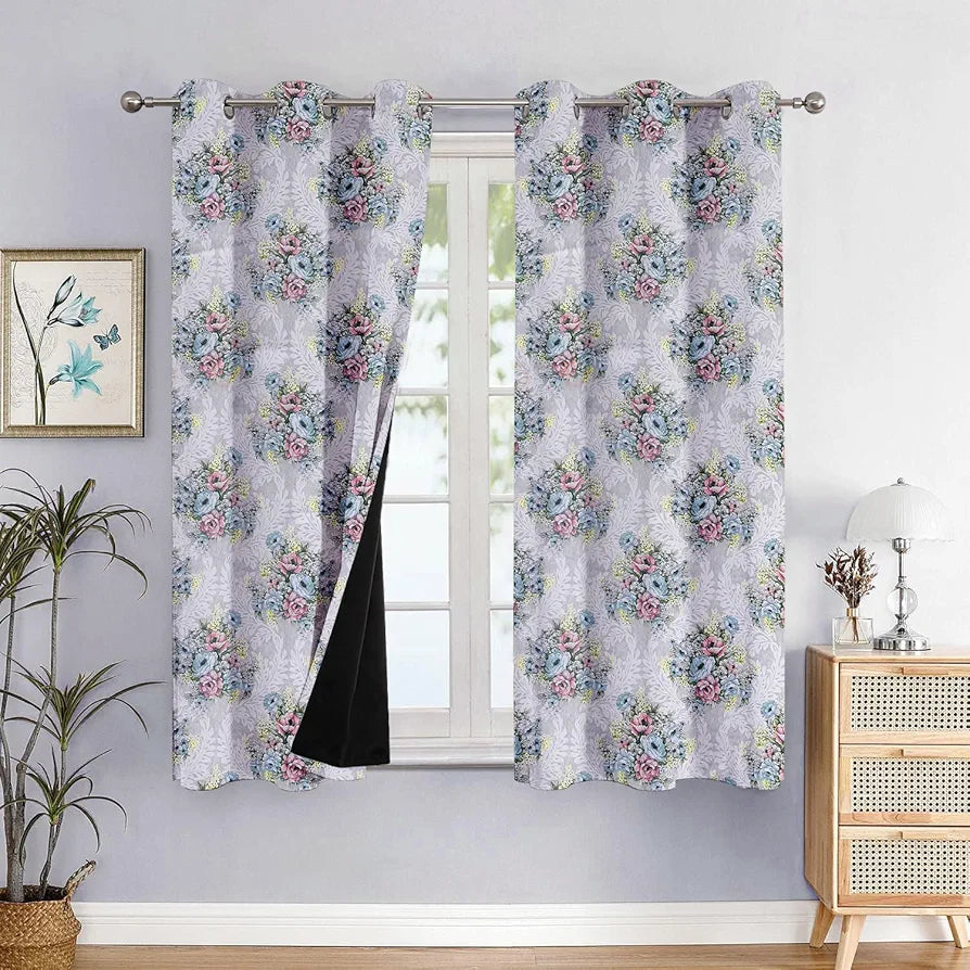 Cloth Fusion 100% Blackout Printed Premium Window Curtains 5 Feet Long Set of 2, Noise Reducing Blackout Curtains 5 Feet for Window with Grommet for Home Decor 