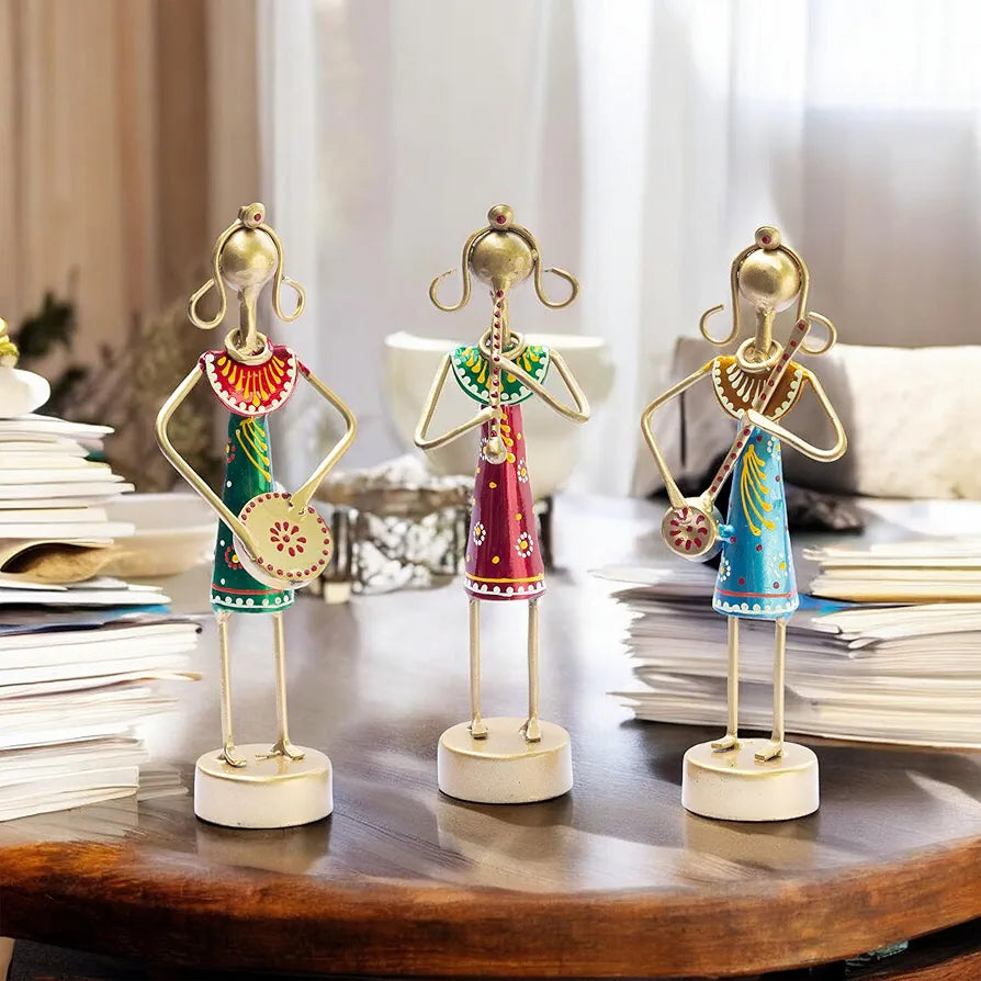 KRAFTSKALA Small Cute 7.5 inch Metal Musician Dolls for Living Room Decor, Tabletop Home Decor Showpiece Item, Housewarming Gift 