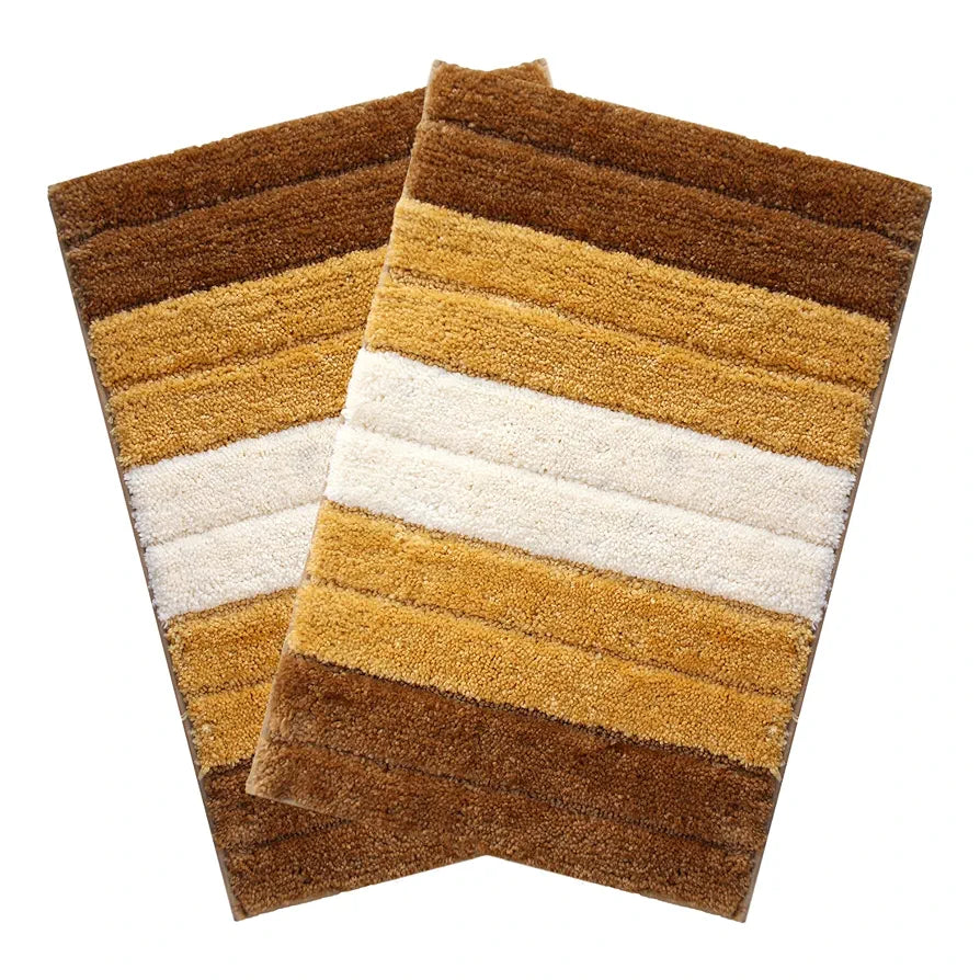 LUXE HOME INTERNATIONAL Microfiber Rectangular Bath mat Soft Anti Slip Skid Luxury Mats for Bathroom Door 40X60 Cm  Pack of 2,Tobacco