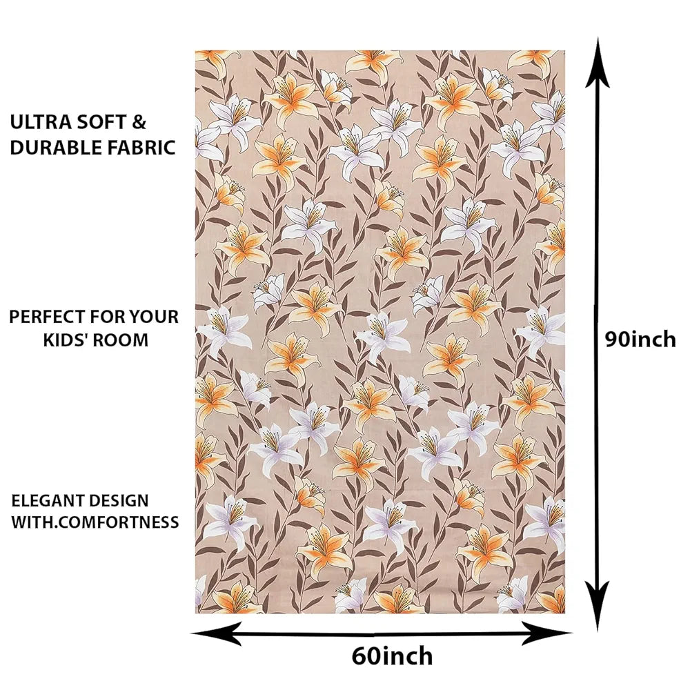 Kuber Industries Cotton Single Bedsheet with 1 Pillow Cover | Wrinkle Free Single Bedsheet for Kids Room | Flower Design | Light Brown
