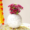 Behoma Metal Ball Vase for Home Decor Off-White Crackled Medium Flowers not Included