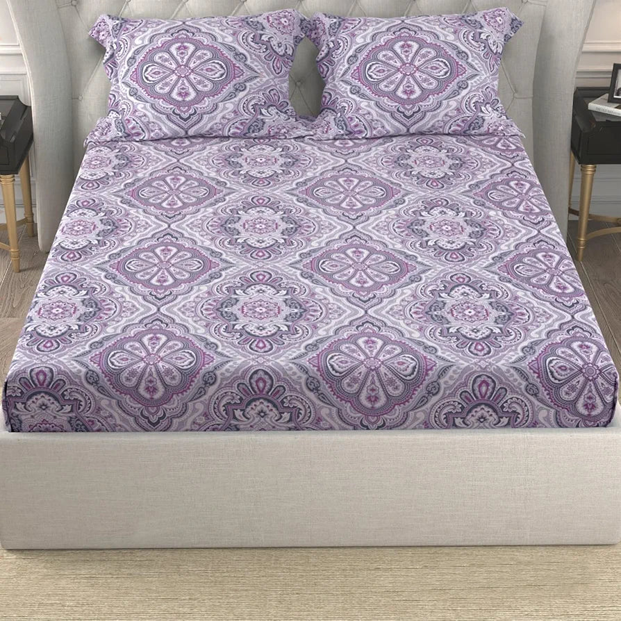 Cloth Fusion Glace Cotton Bed Sheet King Size Bed with 2 Pillow Covers, 150 TC Floral Bedsheet for Double Bed King Size 