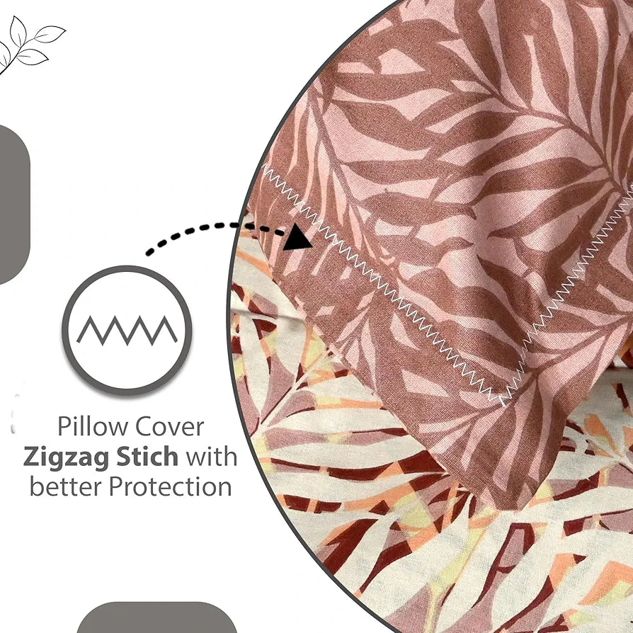 Divine Casa 144 TC 100% Cotton Double Bedsheet with 2 Pillow Covers | Soft, Durable & Skin-Friendly Fabric for All-Season Use | 254 x 222 CM | Tropical Leaf | Cream Brown | Bedroom Decor Upgrade