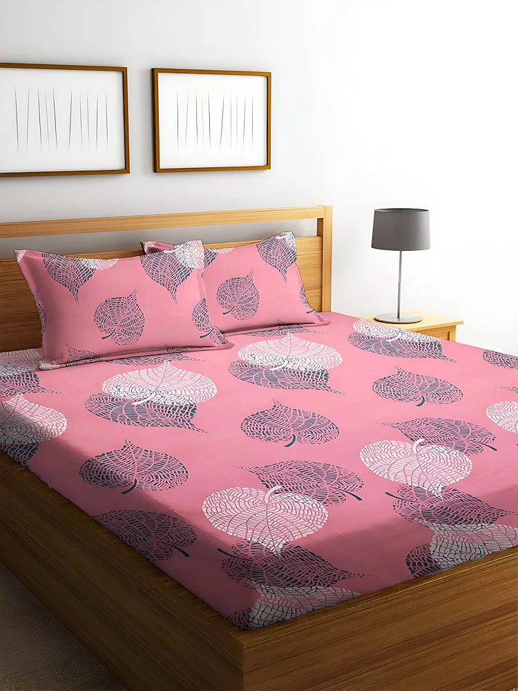 Polycotton 220 TC Floral Printed King Size Double Bedsheet with 2 Pillow Covers, (90 x 90 Inches, Oxford