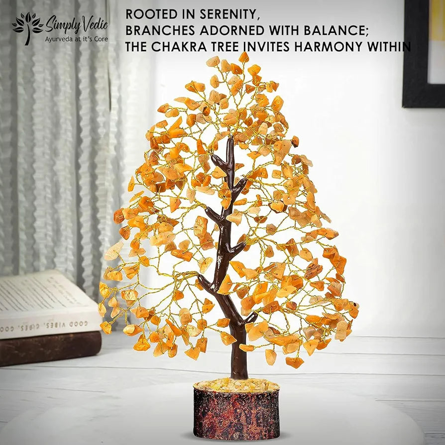 Simply Vedic Chakra Yellow Jade Crystal Tree| for Positive Energy, Good Luck | Natural Healing Gemstones MoneyTree Feng Shui, Spiritual Gift, Home Decor| Handmade by Traditional Artist