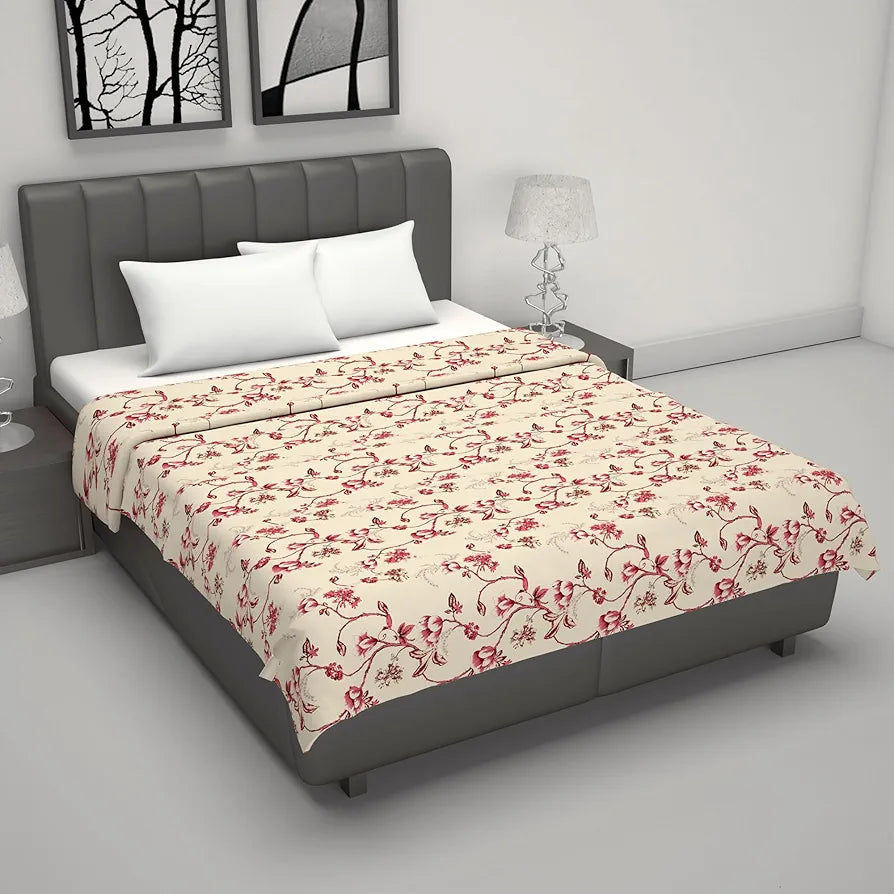 Divine Casa Floret 100% Cotton Double Dohar | 120 GSM | Soft & Lightweight Throw Blanket | Reversible Design | Cozy & Breathable Bedding | All-Season Comfort | 220 x 205 CM, Summer Fern