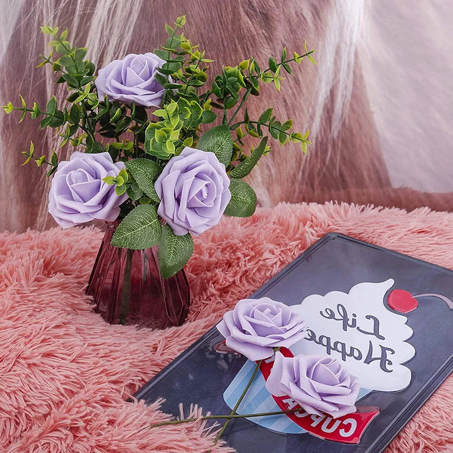 Higfra Artificial Flowers 25pcs Real Looking Fake Roses w/Stem for DIY Wedding Bouquets Centerpieces Arrangements Party Baby Shower Home Decorations