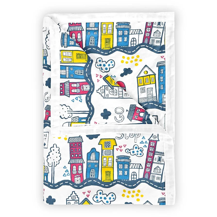 Divine Casa Pure Cotton Printed Single Dohar | 120 GSM | Soft & Lightweight Throw Blanket | Cozy & Breathable Bedding | All-Season Comfort | 210 x 140 CM, Heaven White