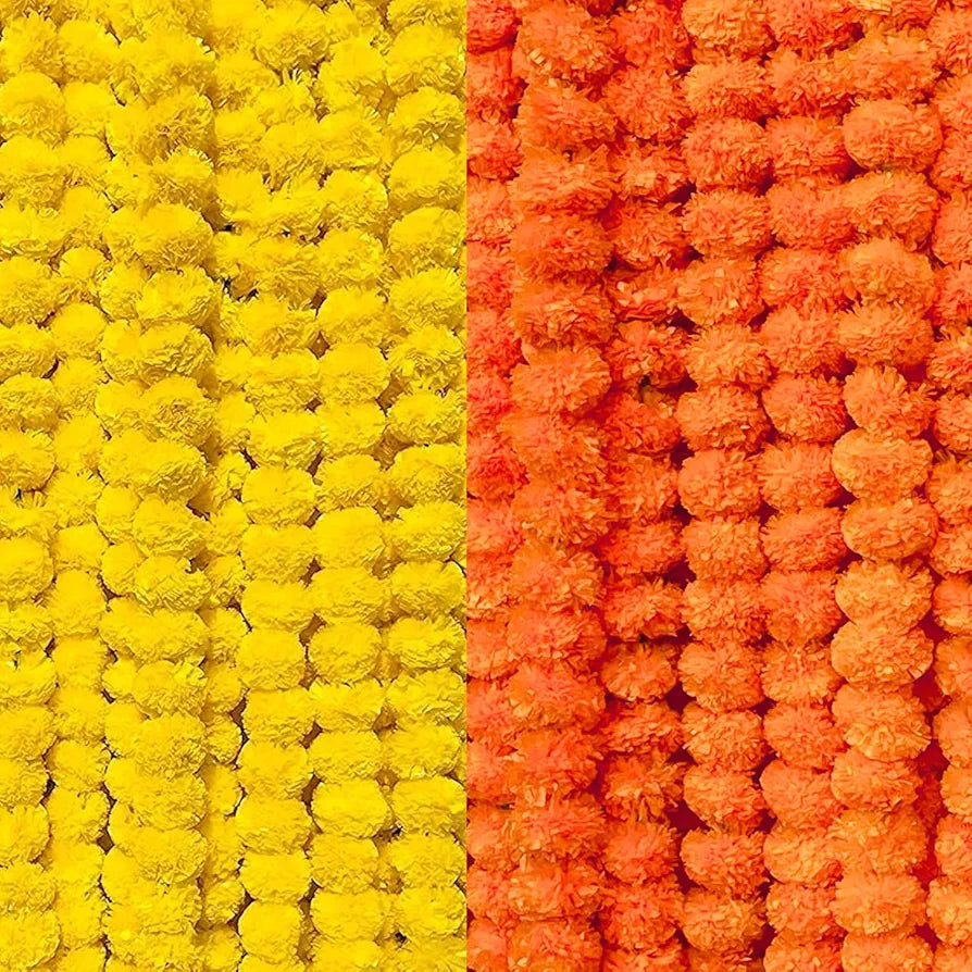DRYPHON Artificial Marigold Garlands, Diwali & Pooja Room Decorations - Pack of 10 